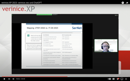 Screenshot Vortrag Alexander Koderman zu ChatGPT und verinice.veo